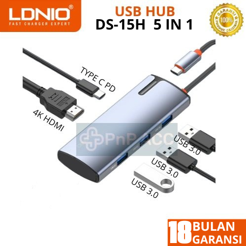 LDNIO USB Hub DS15H 5 IN 1 Type C Converter USB 3.0 Type-C 4K HDMI