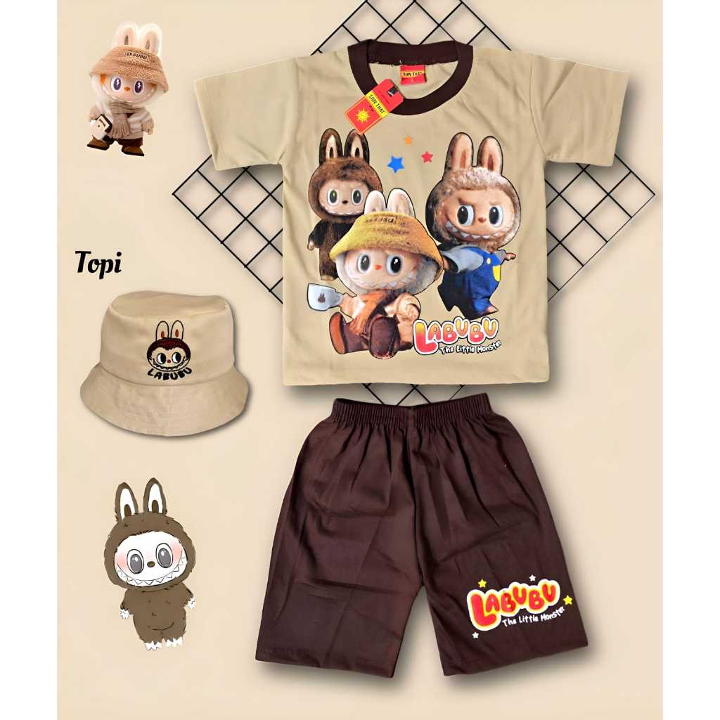 Labubu The Little Monster เสื้อยืดเด็ก SET ฟรีหมวก