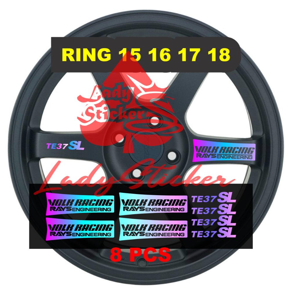 สติ๊กเกอร์ Volk te37 sl สติ๊กเกอร์ติดรถยนต์ สติ๊กเกอร์ te37 วิศวกรรมรังสี 8 ชิ้น สีโฮโลแกรม