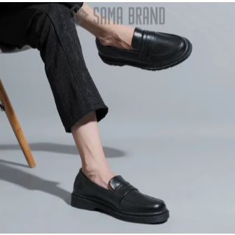 Hitam ล่าสุด Docmart Slip On Loafers Ribbon Loafers รองเท้าลําลองทํางานอย่างเป็นทางการ Office School Black Men Full Black