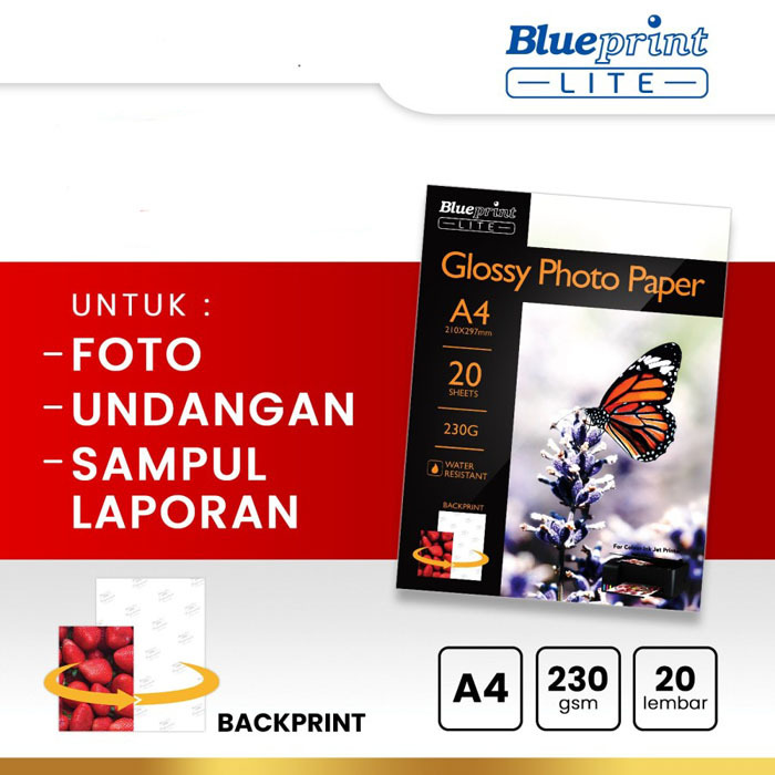 กระดาษภาพถ่ายมันเงา Blueprint Lite A4 230 แกรม 10R 230แกรม กระดาษภาพถ่าย