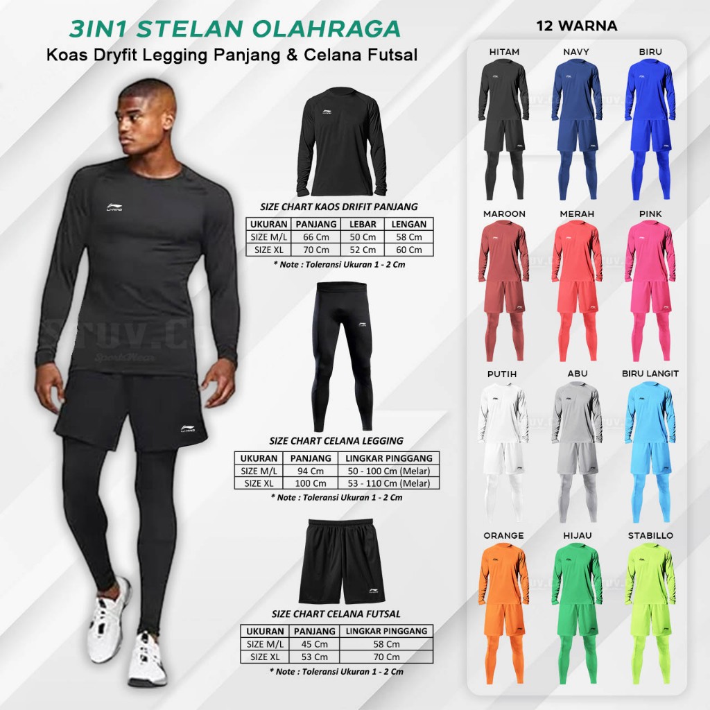 3IN1 SUIT PACKAGE DRYFIT LONG T-SHIRT SHORT PANTS & LONG LEGGINGS SPORTY FITNESS SPORTS