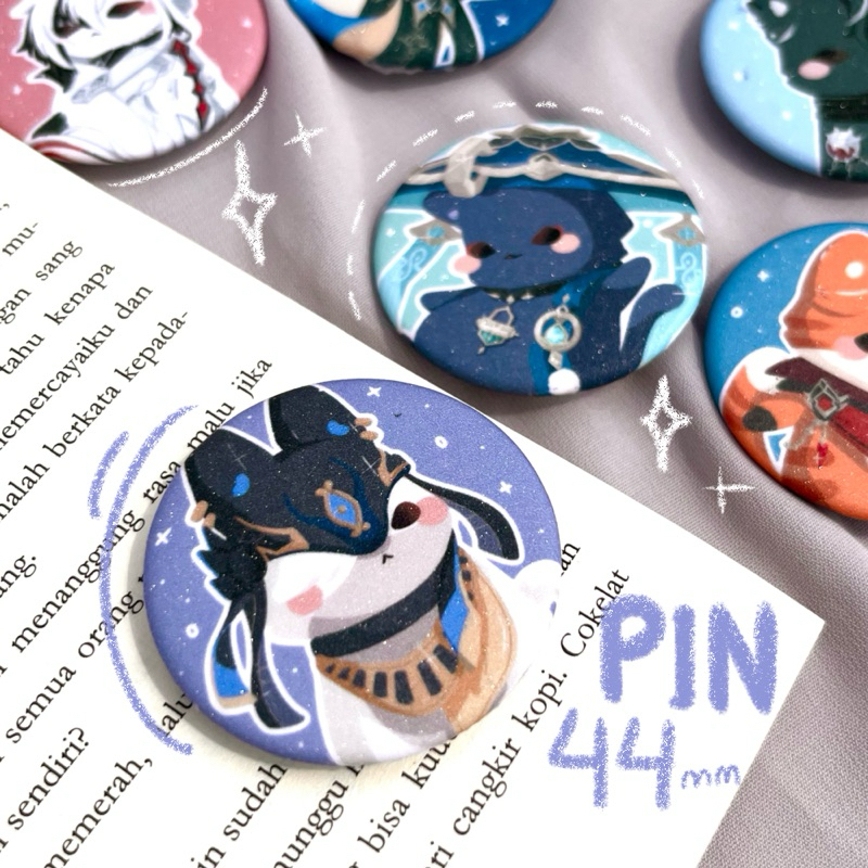 Lilzee [MIN BUY 3 ชิ้น] Genshin Impact Glitter Pin Buttons Cats (44 มม.)