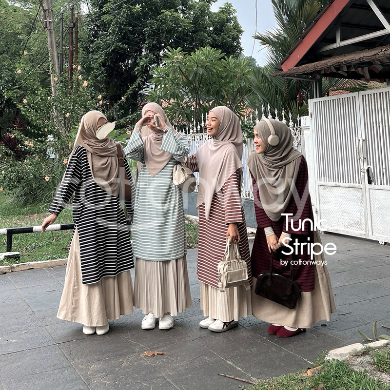 ผ้าฝ้ายเวย์ | ลายทาง TUNIC OVERSIZED | เสื้อยืดโอเวอร์ไซส์ยาว | ลายทาง Tunic |