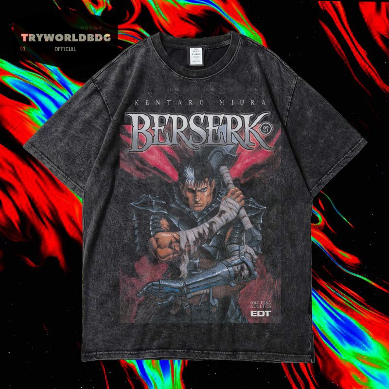 TRYWORLDBG เสื้อยืด OVERSIZED OFFICIAL "BERSERK" | เสื้อยืดฟอก | ล้างหิน | เสื้อยืดโอเวอร์ไซส์ | KEN