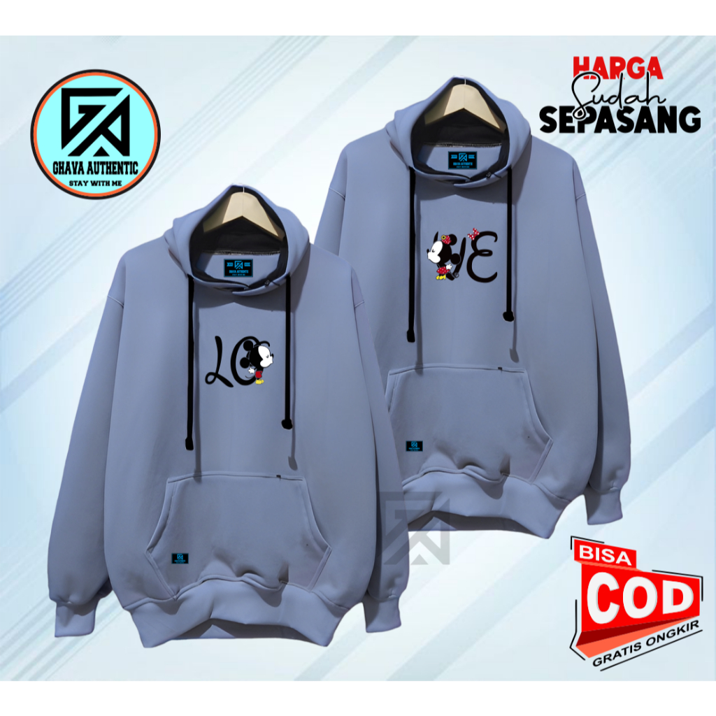 KATUN เสื้อแจ็คเก็ตมีฮู้ดคู่รักสําหรับผู้ชายและผู้หญิงสีเดนิม Love Mikey Mouse Motif, Cool, วัสดุขนแ