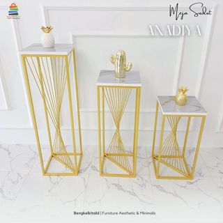 Meja Sudut Aesthetic Meja Pajangan Kotak - MEJA ANADIYA - Standing Hias Multiplek Marmer
