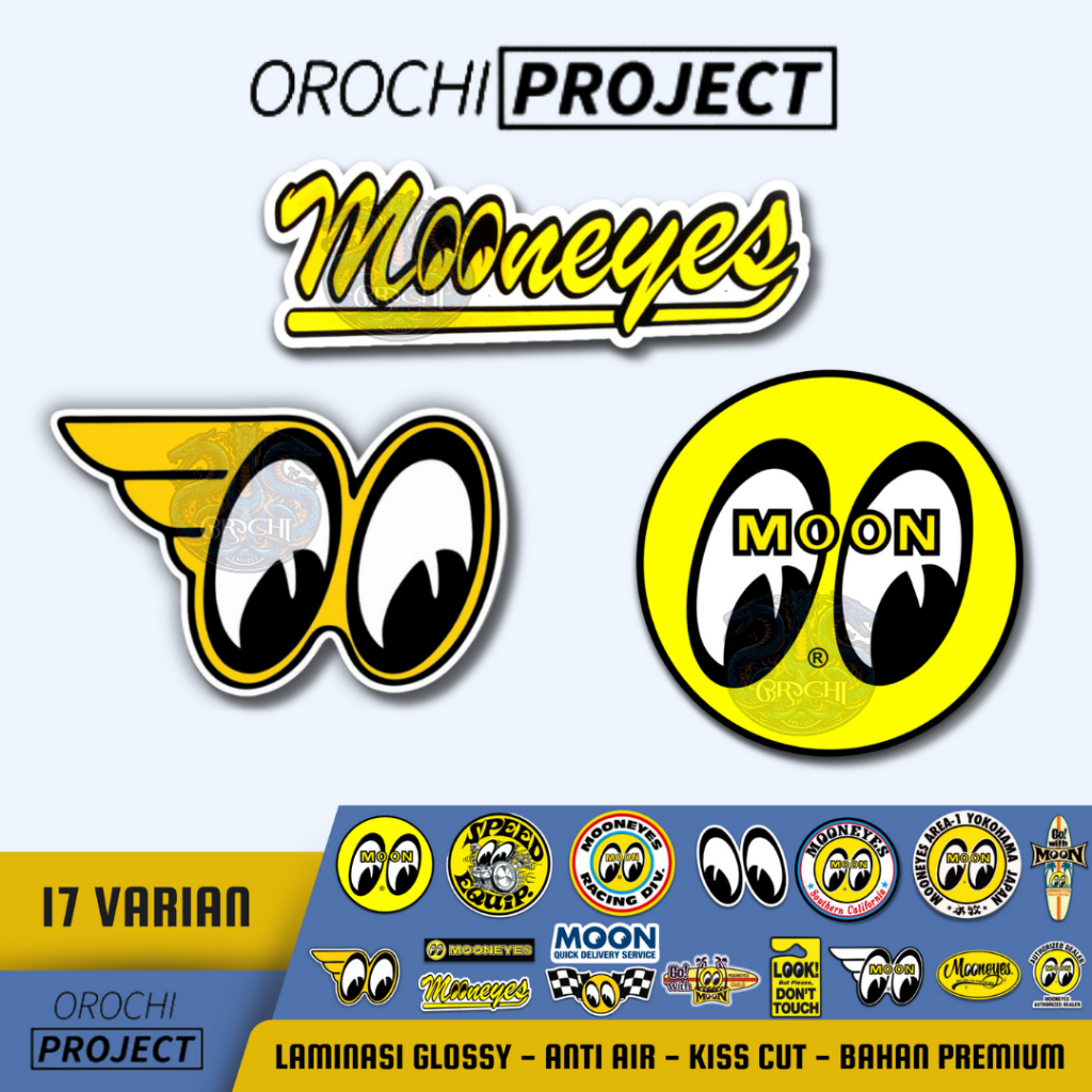 Mooneyes โลโก้ยี่ห้อสติกเกอร์เคลือบเงาไวนิลกันน้ํา HP แล็ปท็อป Tumbler หมวกกันน็อครถจักรยานยนต์