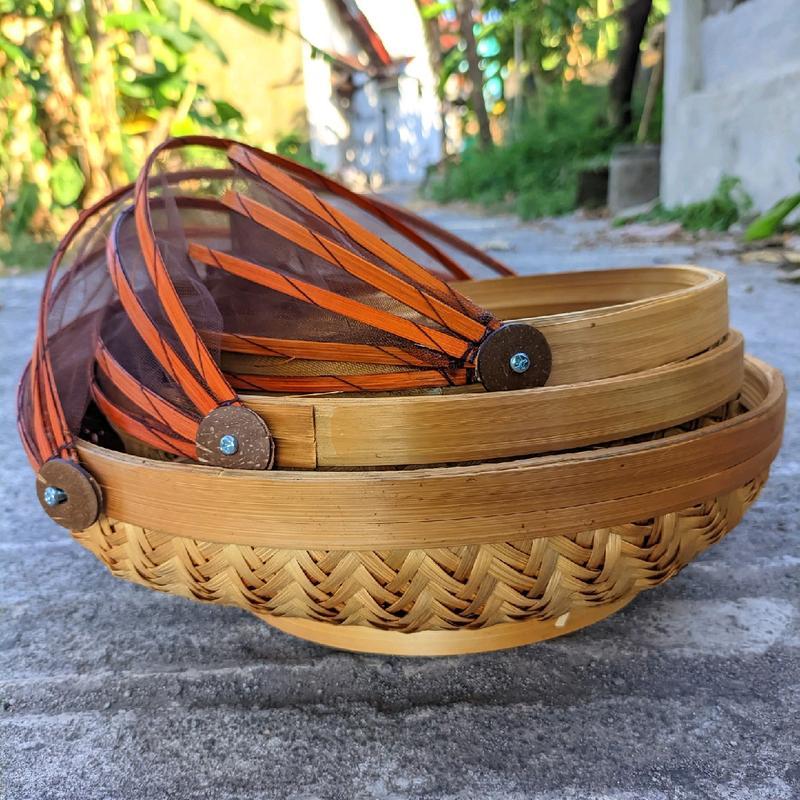 ฝาครอบอาหารขากลม / ชุดฝาครอบอาหารทรงกลม 3 ชิ้น / ROUND CONCAVE BAMBOO FOOD COVER