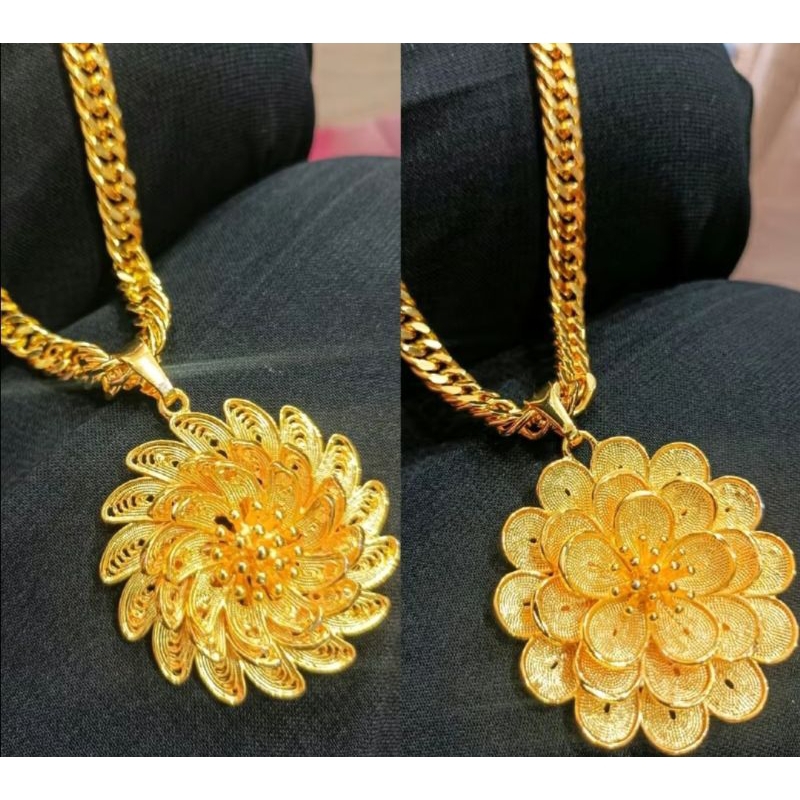MATAHARI BOARD CHAIN สร้อยคอชุด + ดอกทานตะวันและแหวนดอกไม้ใหม่ล่าสุด 24K GOLD PLATED VEHICLE เครื่อง