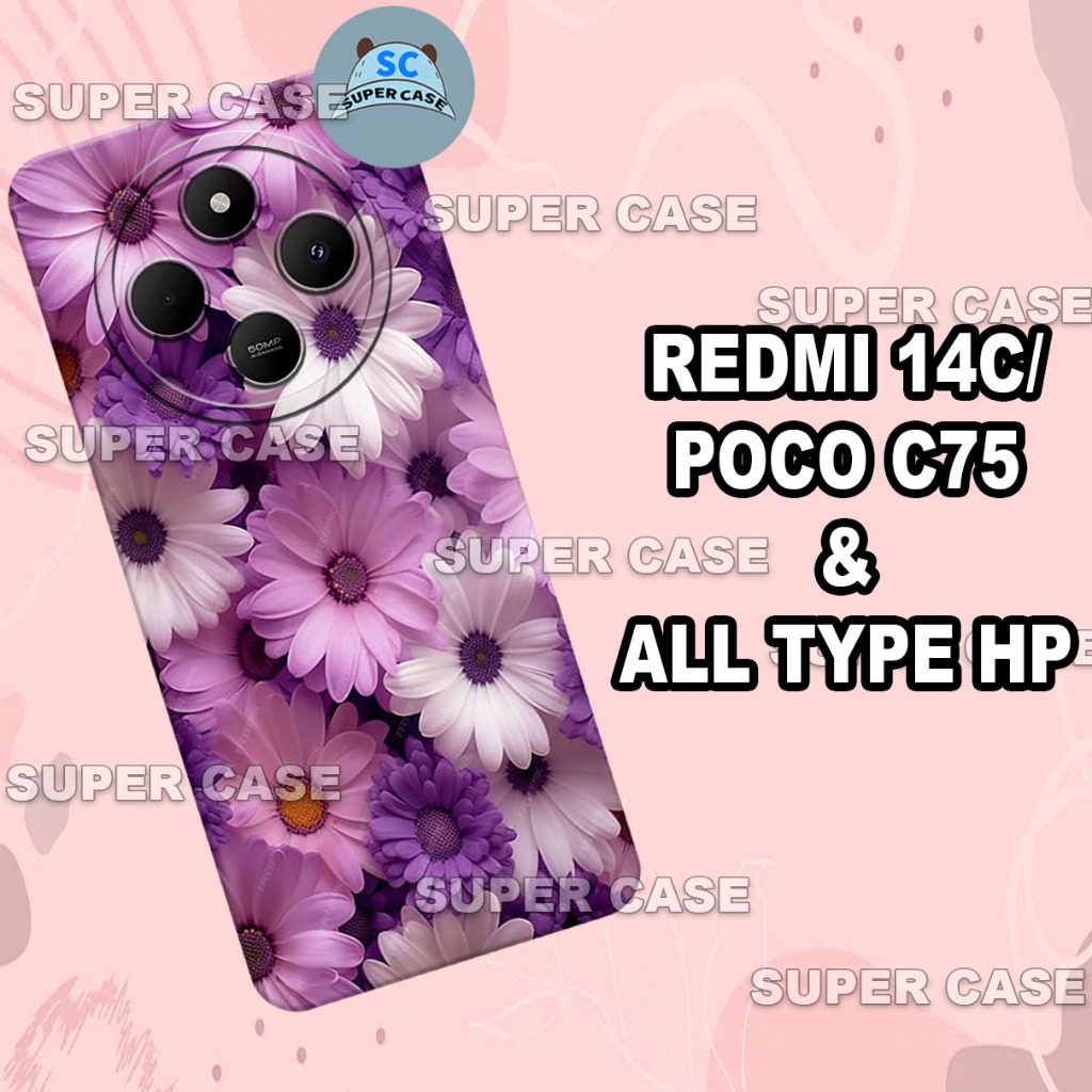Q8 เคส HP ล่าสุดสําหรับ REDMI 14C/POCO C75 | ดอกไม้ MOTIF | ปลอกยางยืดหยุ่น