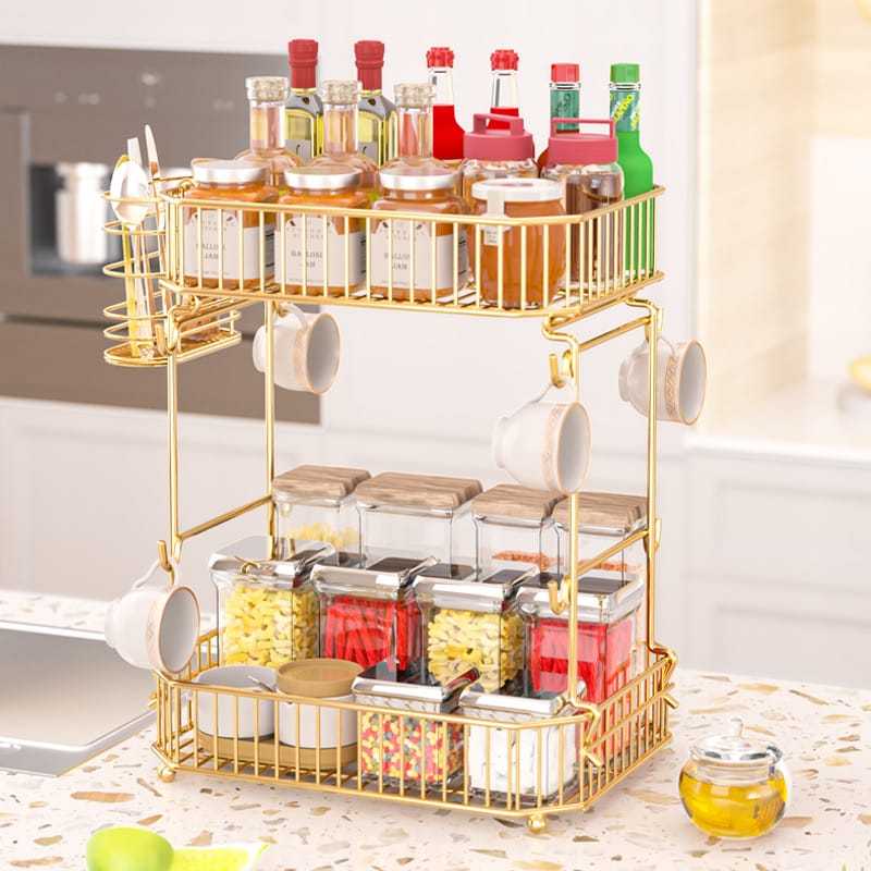 [ STR ] Littleapple_O Fruit Double Basket Gold / Gold Iron Tier Fruit Basket Rack / Fruit Rack /