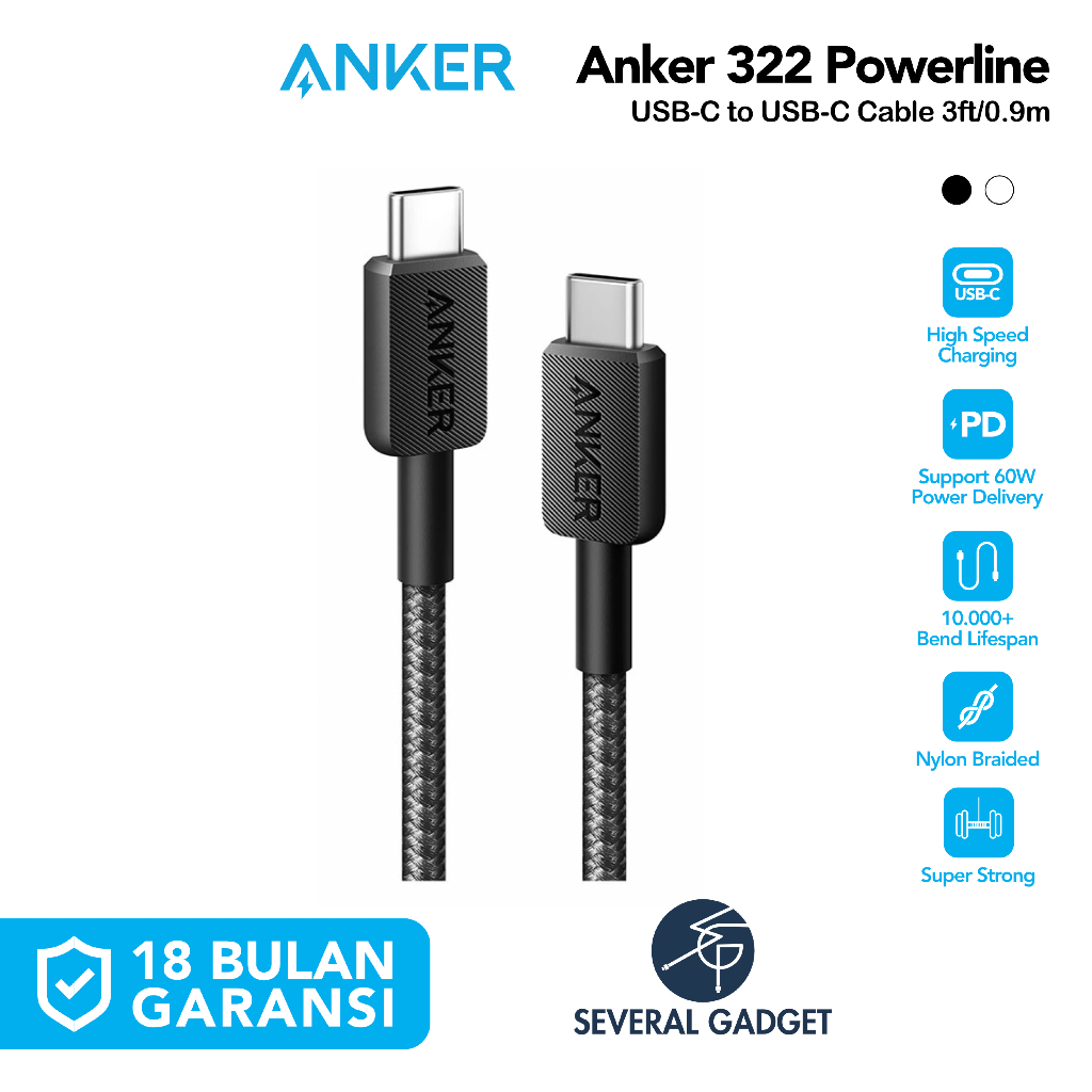 Anker 322 USB-C ถึง USB-C – สายชาร์จชาร์จเร็ว 60W