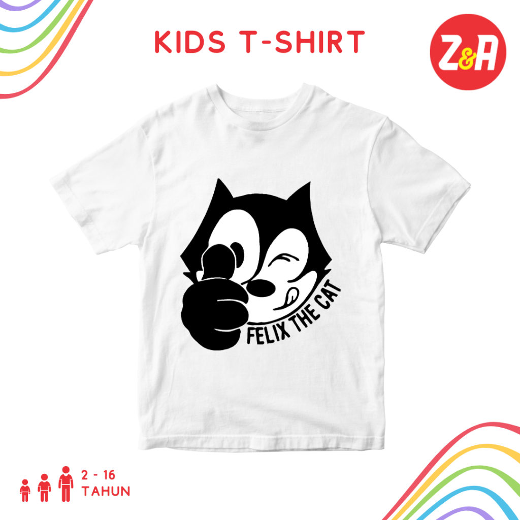 Hitam Felix THE CAT เสื้อยืดเด็ก | เสื้อเชิ้ตแขนสั้นของตัวละคร Felix The Cat | เสื้อยืดสําหรับเด็กชา