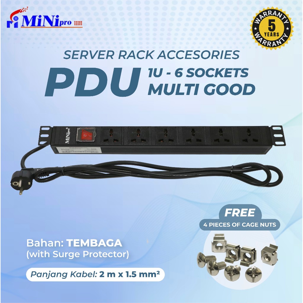 Minipro Power Distribution Unit Rack Server 6 พอร์ต Multi Good Socket / 1U 6Way PDU Multi Good / PDU