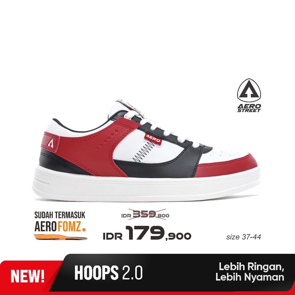 MERAH Aerostreet 37-44 Hoops Low 2.0 สีขาว แดง ดํา - รองเท้าผ้าใบลําลอง