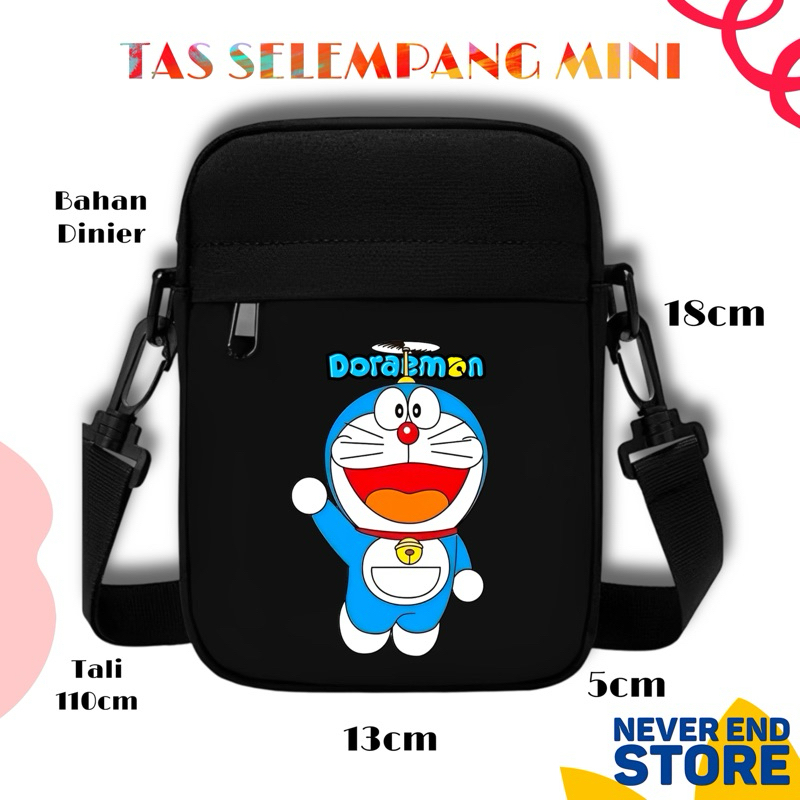 กระเป๋าสะพายโดราเอมอนสีดํา 100% วัสดุ Diner Cordura / กระเป๋าสะพายมินิลายการ์ตูนโดราเอมอน / กระเป๋าสะพายขนาดเล็กเรียบง่าย