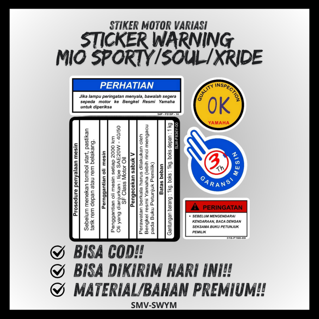 YAMAHA MIO SPORTY WARNING สติ๊กเกอร์ MIO SOUL XRIDE PROTECTION สติ๊กเกอร์ YAMAHA MIO FRONT DASHBORD 