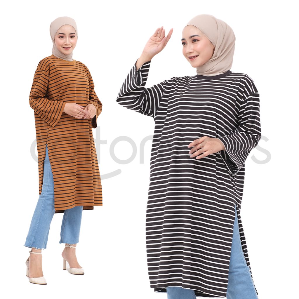 ผ้าฝ้ายเวย์ | ลายทาง TUNIC OVERSIZED | เสื้อยืดโอเวอร์ไซส์ยาว | ลายทาง Tunic |