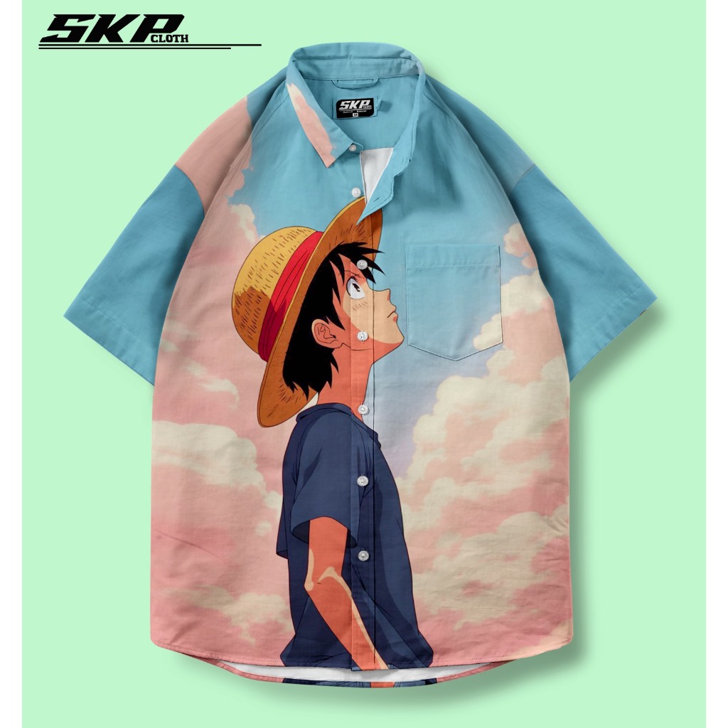 KEMEJA เสื้อเชิ้ตแขนสั้นผู้ชาย Anime Series| LUFFY LUFFY LUFFY LUFFY