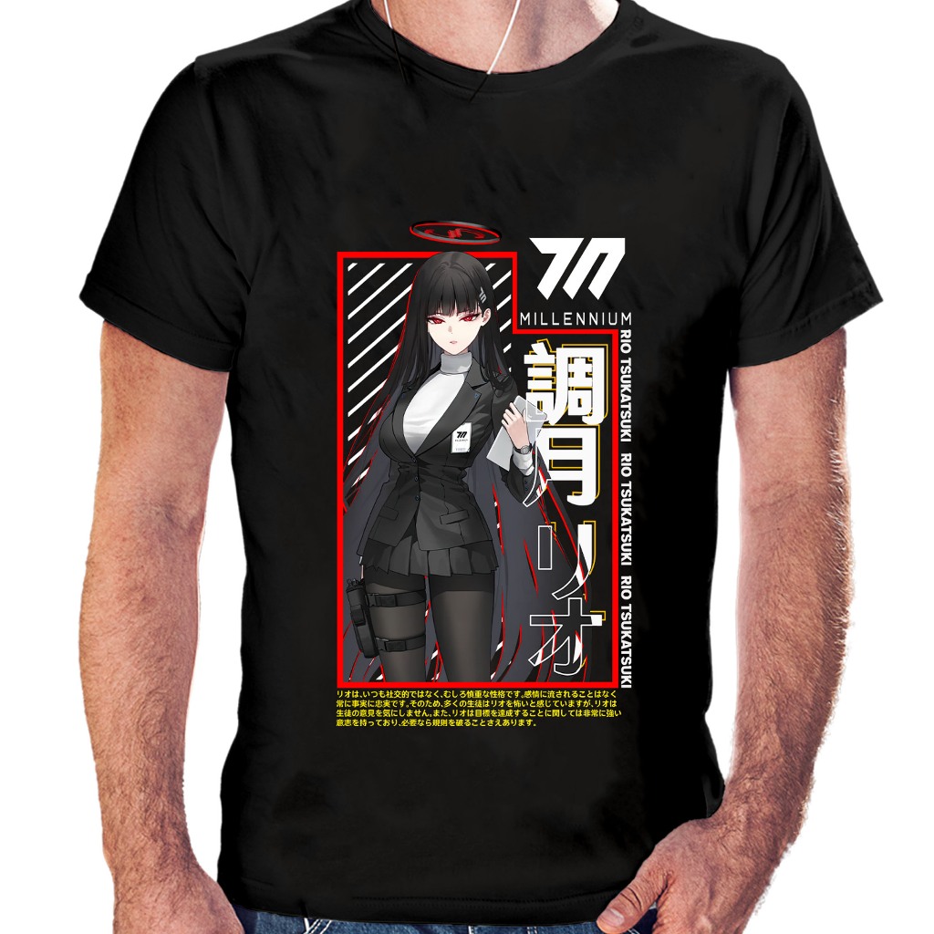 อะนิเมะเสื้อยืด RIO TSUKATSUKI STUDENT BLUE ARCHIVE มังงะ Tshirt Unisex ญี่ปุ่น BRAIN CLOTHES