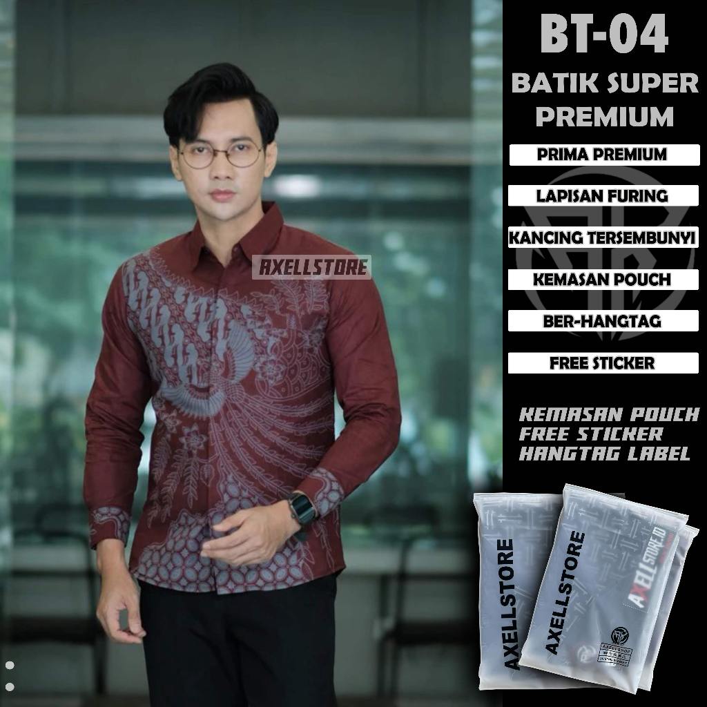 KATUN (BT-04) SLIMFIT MENS BATIK SHIRT BURGUNDY PREMIUM LINEN PREMIUM PRIMA COTTON THICK BATIK SHIRT