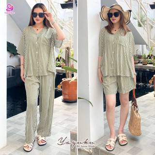 Sheila Oneset Pajamas Salur Setelan Kemeja Baju Tidur Kekinian Katun Rayon Motif Yayuku