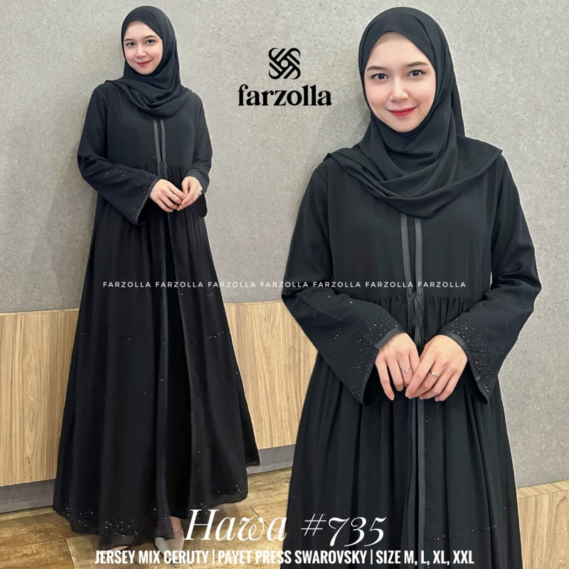 Abaya TURKEY HAWA 735 สีดําเต็ม