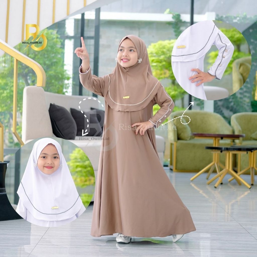 Putih เด็กผู้หญิง Gamis 3-10 ปีวัสดุเจอร์ซีย์ชุดฮิญาบ / แผ่นปีกค้างคาวเด็ก Abaya / Gamis สีขาวสําหรับเด็ก