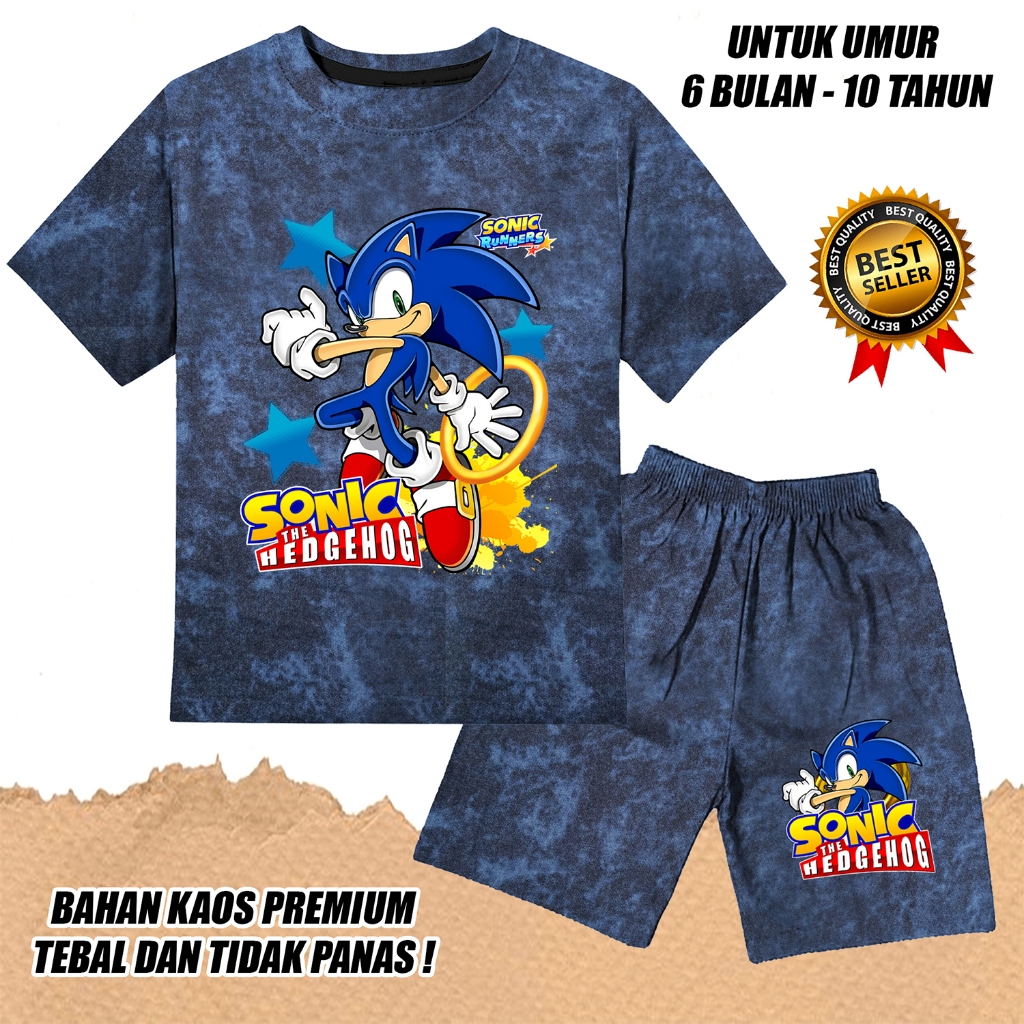 KATUN ชุดยีนส์พิมพ์ลายแขนสั้นสําหรับเด็กชายและเด็กหญิง ผ้าคอตตอนเนื้อนุ่ม dtf sonic