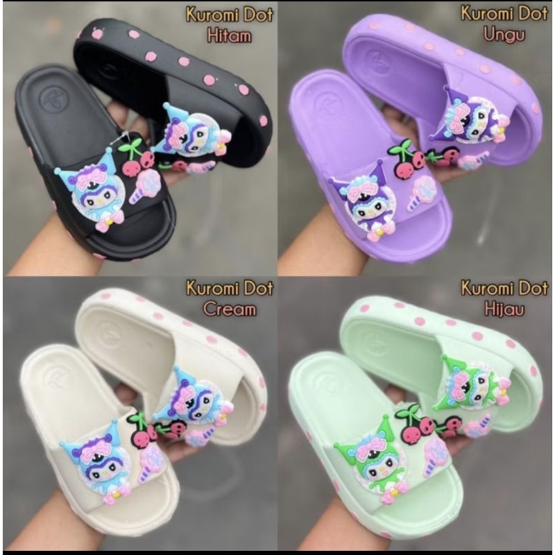 KUROMI DOT THICK EVA RUBBER GIRLS SLOP SANDALS