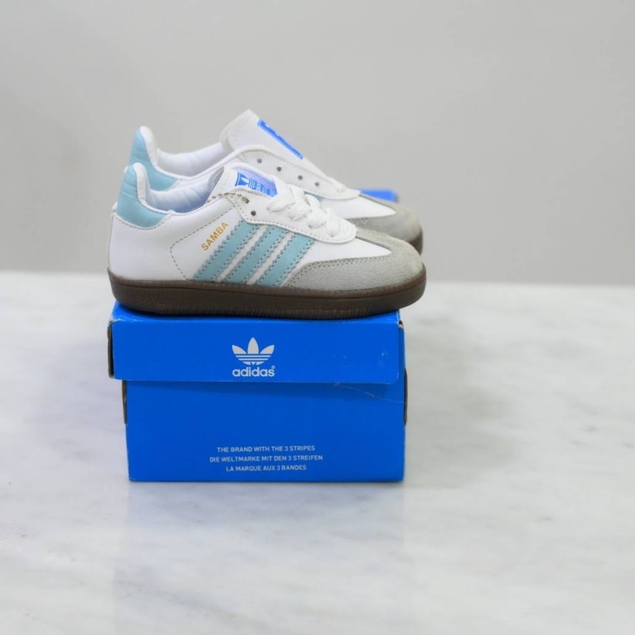 Adidas Kids Samba OG รองเท้าเด็กสีขาว/ดํา/หมากฝรั่ง 100% ต้นฉบับอย่างเป็นทางการ
