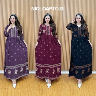 Daster Longdres Chibi Motif Cantik Bahan Rayon Tebal LD 110cm Busui Resleting Depan Lengan Panjang