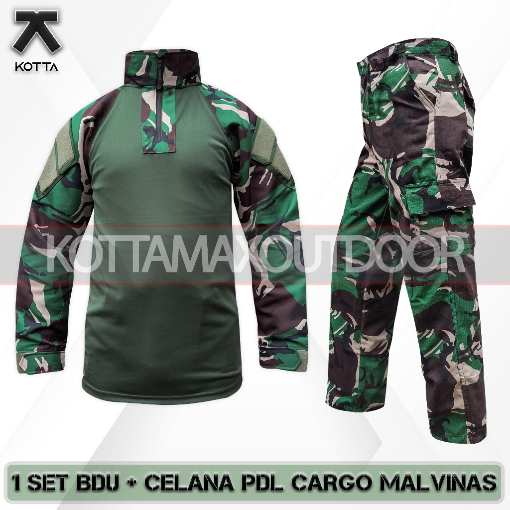 หนึ่งชุดเกี่ยวกับยุทธวิธี COMBAT BDU เสื้อยืด, กางเกง CARGO ยาว, TNI MALVINAS ARMY CAMO