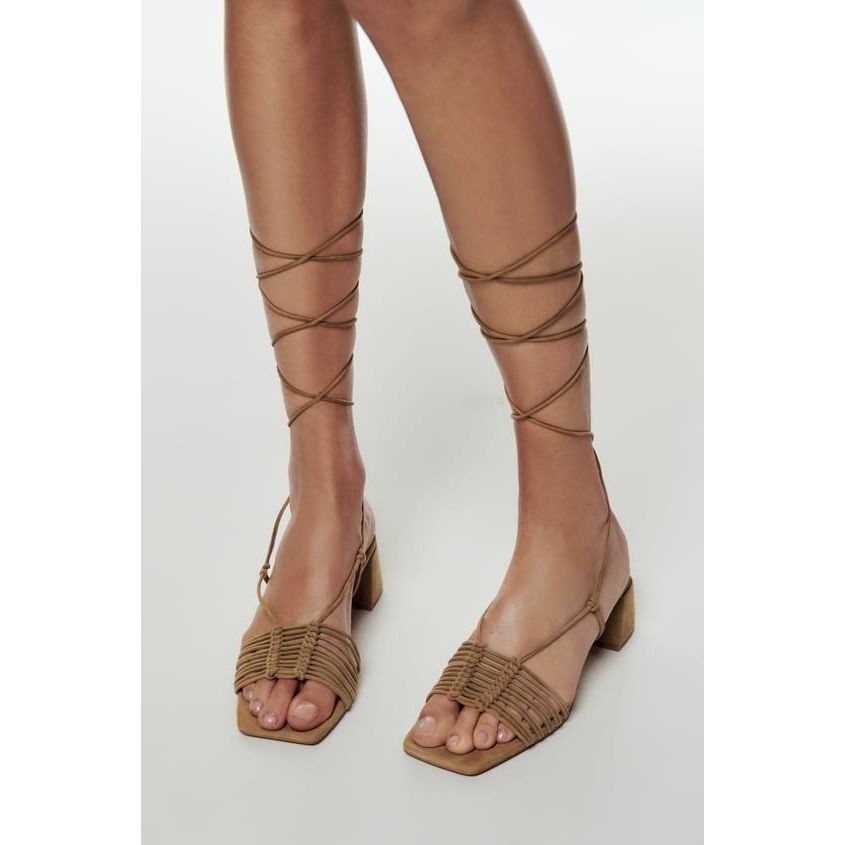 รองเท้าแตะ ZARA LEATHER WITH LOW HEEL และTIE