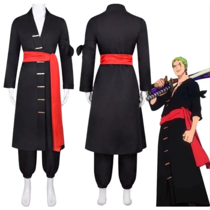 One Piece Roronoa Zoro คอสเพลย์เครื่องแต่งกาย Zoro Wano เครื่องแต่งกายชุดกิโมโนสีดํา