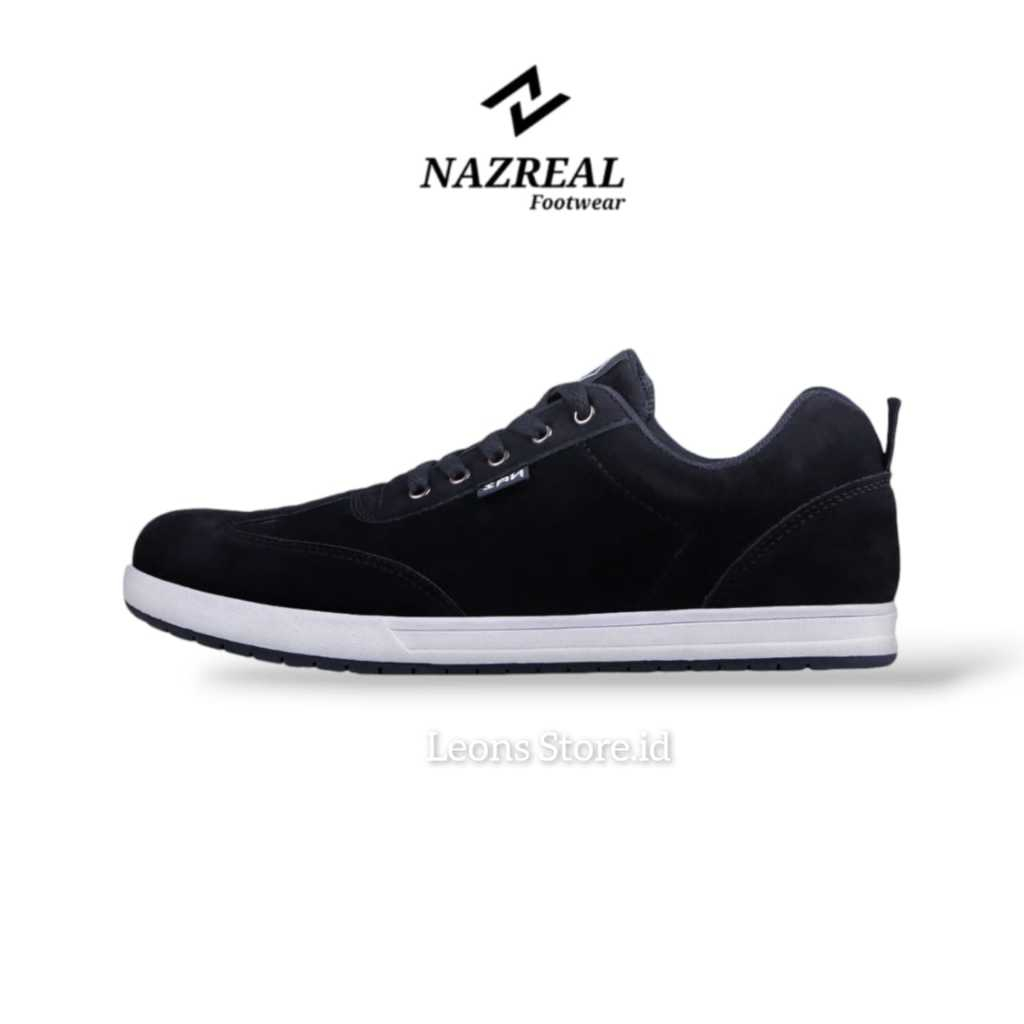 LOKAL NAZ AUSTIN - รองเท้าผ้าใบหนังกลับสีดําลําลองผู้ชายพร้อมพื้นรองเท้าเย็บรองเท้าผ้าใบผู้ชายท้องถิ