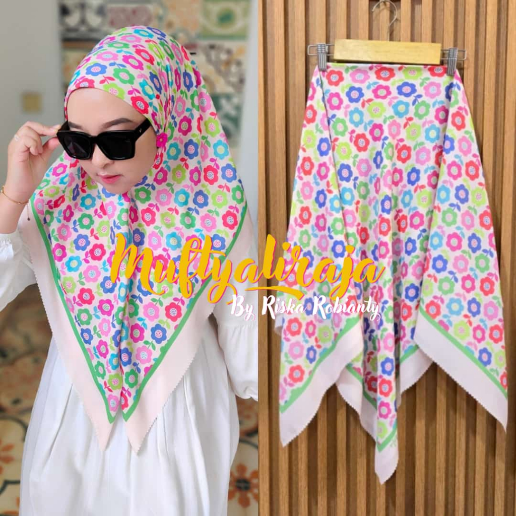 ฮิญาบคุณภาพระดับพรีเมียม VUAL MATERIAL SUBLIM DENAY ผ้าคลุมสี่เหลี่ยมธรรมดา motif