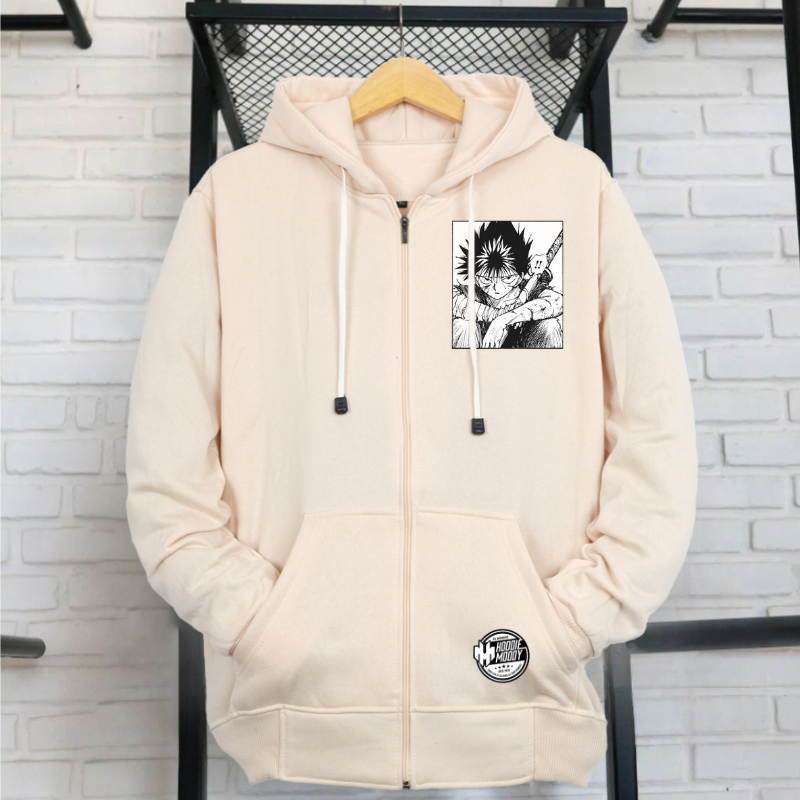 Original Mens Dark Grey Zipper Hoodie / yuyu hakusho Zipper Sweater