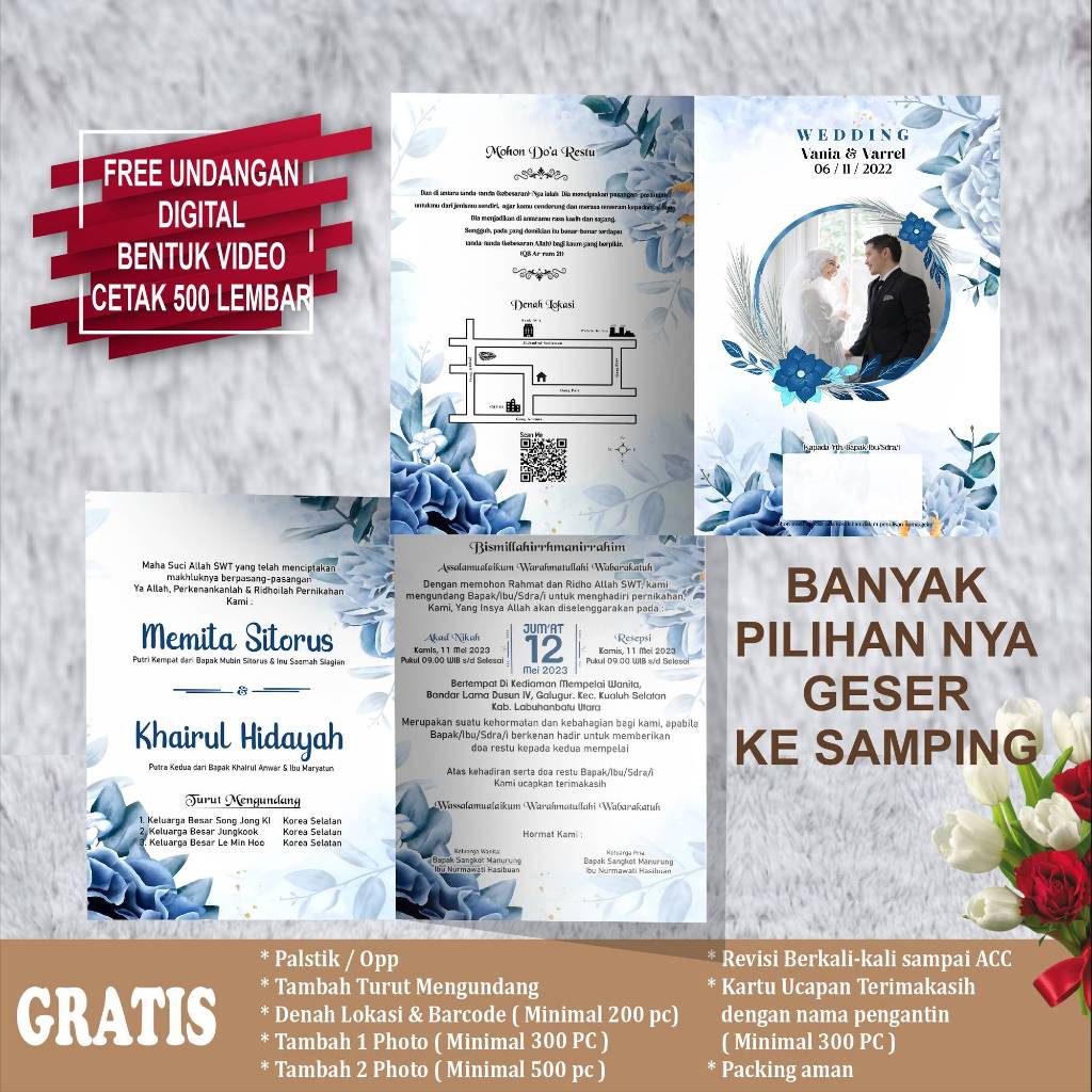 คําเชิญงานแต่งงานที่ไม่ซ้ําใครสามารถใช้กระดาษภาพถ่าย BC 150 Gr รหัส Vania 07