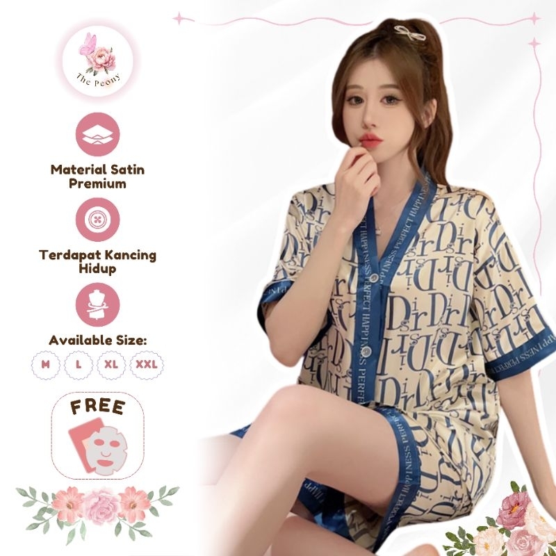 One Set Women The Peony Pajamas Motif Pyjamas Adult Pyjamas Set Premium Satin Shorts