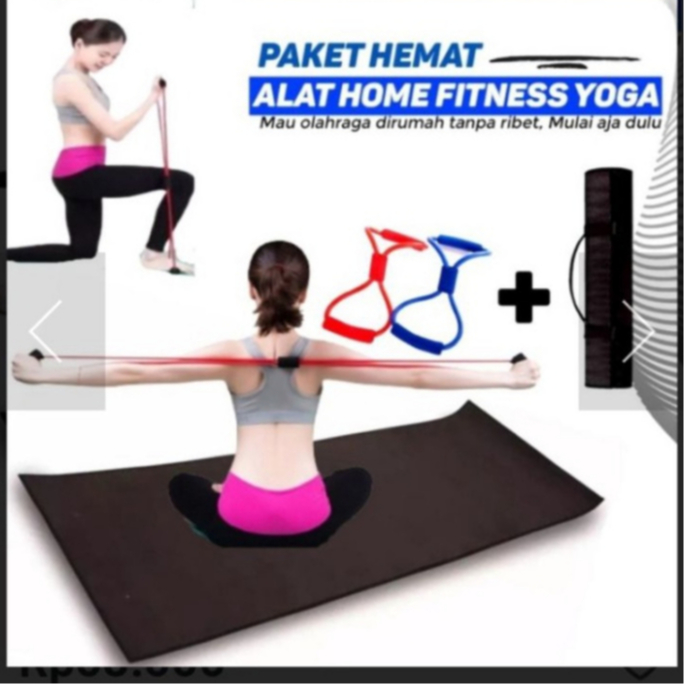YOGA EXERCISE SAVING PACKAGE / MAT + ELASTIC STRAP / STRECHING STRAP / THICK ANTISLIP SPOON RUBBER M