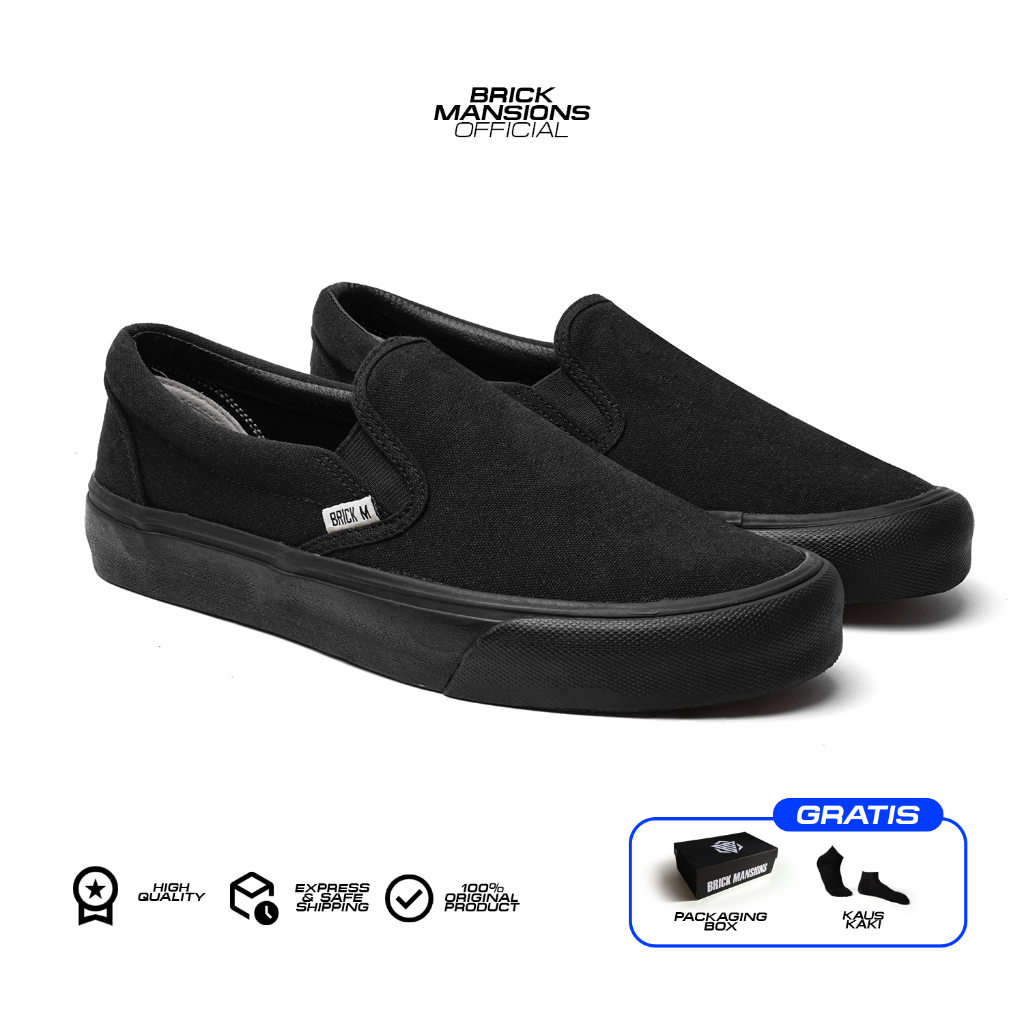 Brick Mansions - Slip On Mission รองเท้าผ้าใบลําลองสีดําเต็มรูปแบบสําหรับผู้ชายและผู้หญิง