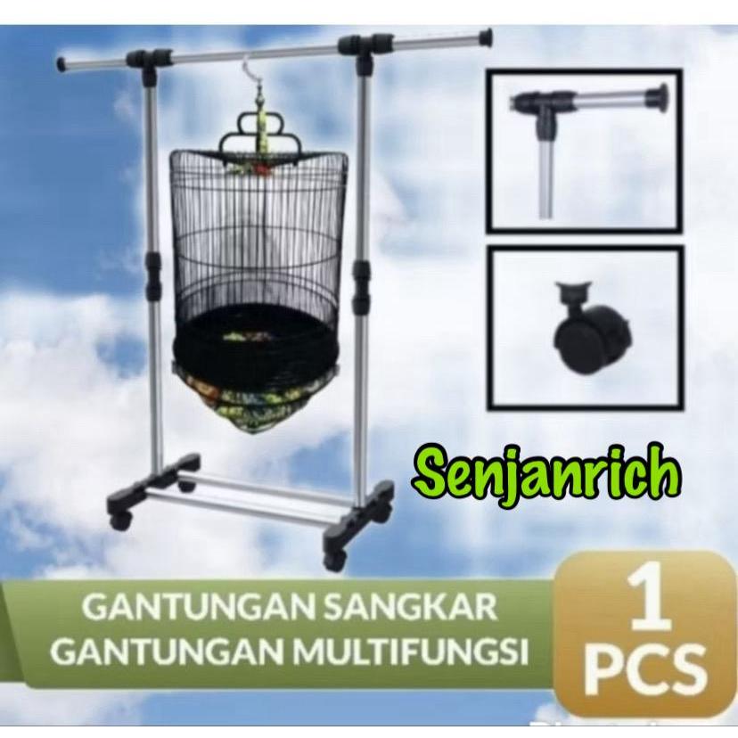 GANTUNGAN BIRD HANGER BIRD CLOTHING RACK BIRD CAGE MULTI-FUNCTION STAINLESS 4 ล้อโดย