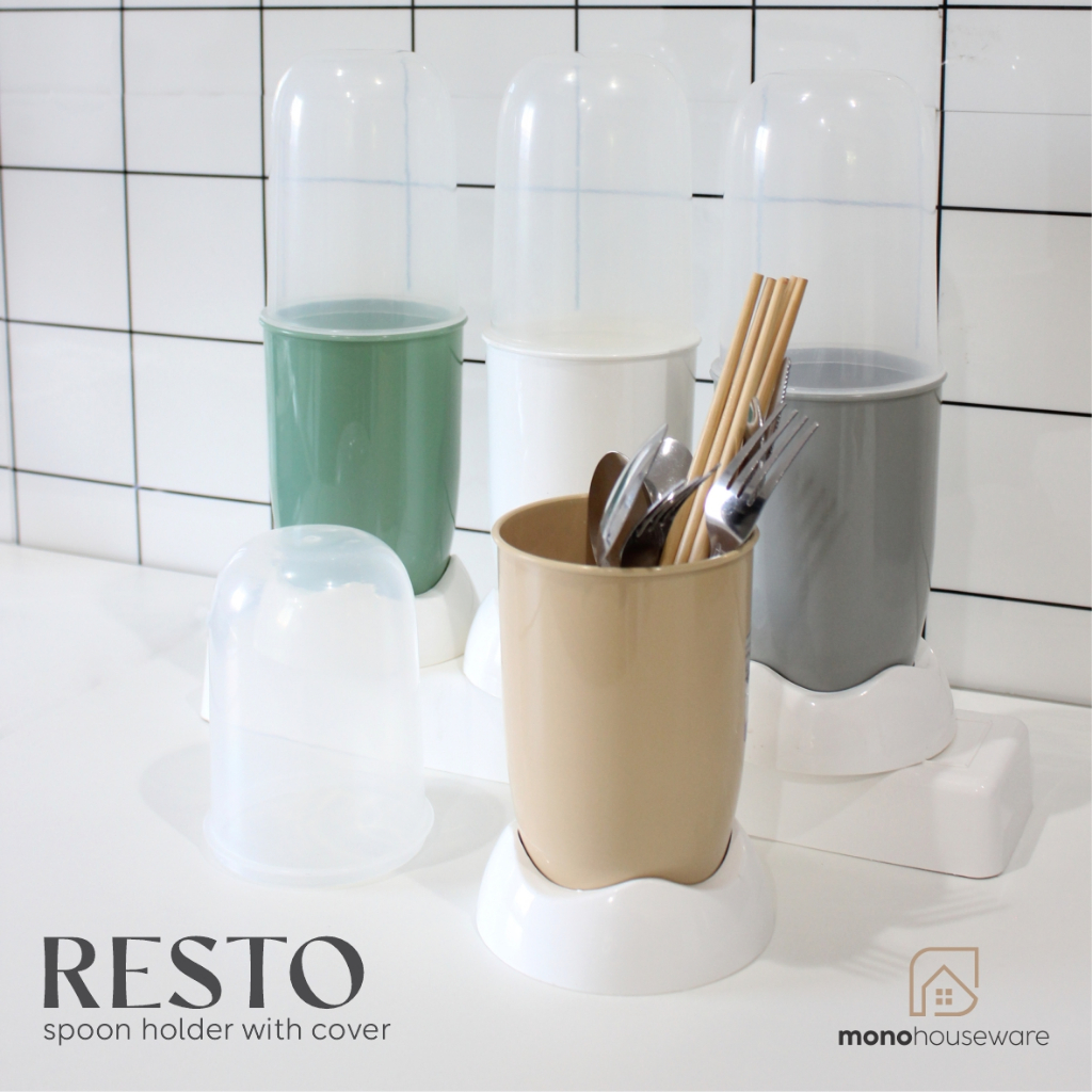[ MONO ] RESTO SPOON HOLDER พร้อมฝาครอบ/ SPOON FORK HOLDER/ AESTHETIC SPOON FORK HOLDER