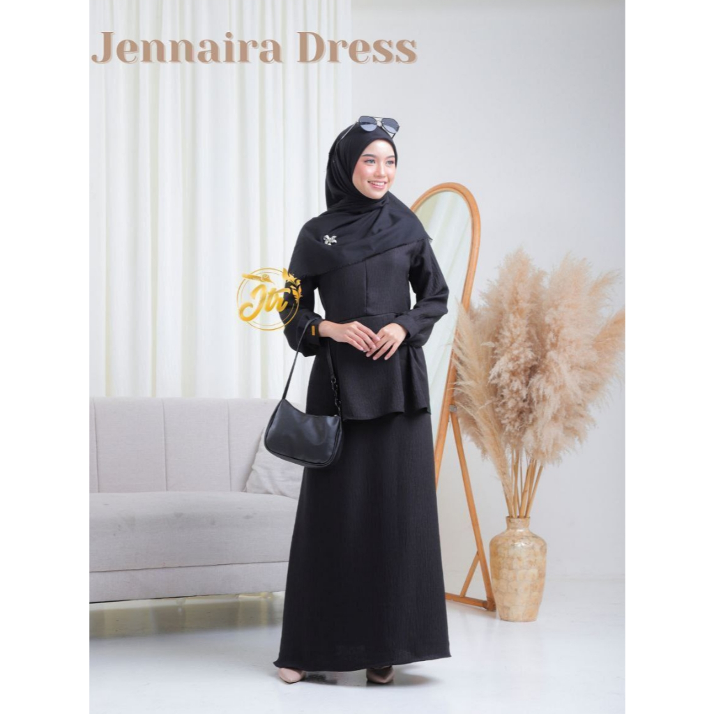 Jlantir - JENNAIRA DRESS อย่างเป็นทางการธรรมดา Gamis PNS TEACHER Moscrepe Premium Busui BLACK JTR