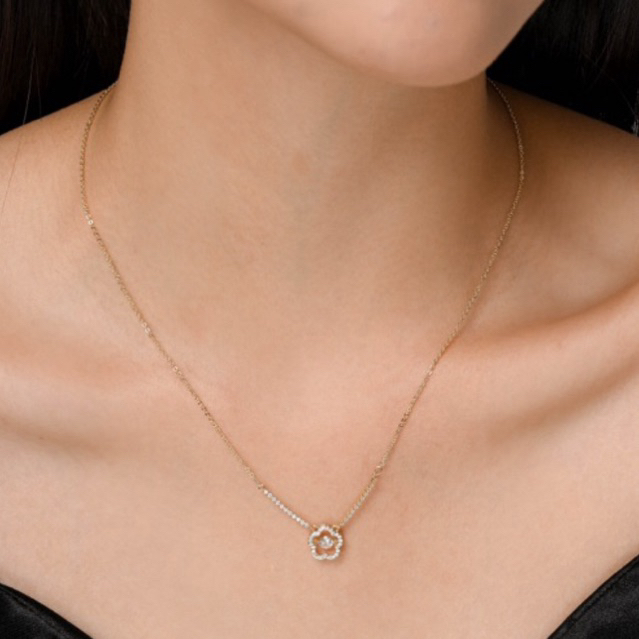 สร้อยคอ Abel - สร้อยคอผู้หญิง | สร้อยคอผู้หญิง 14KGP ลายดอกไม้โคลเวอร์ชุบทอง 14k | Byol
