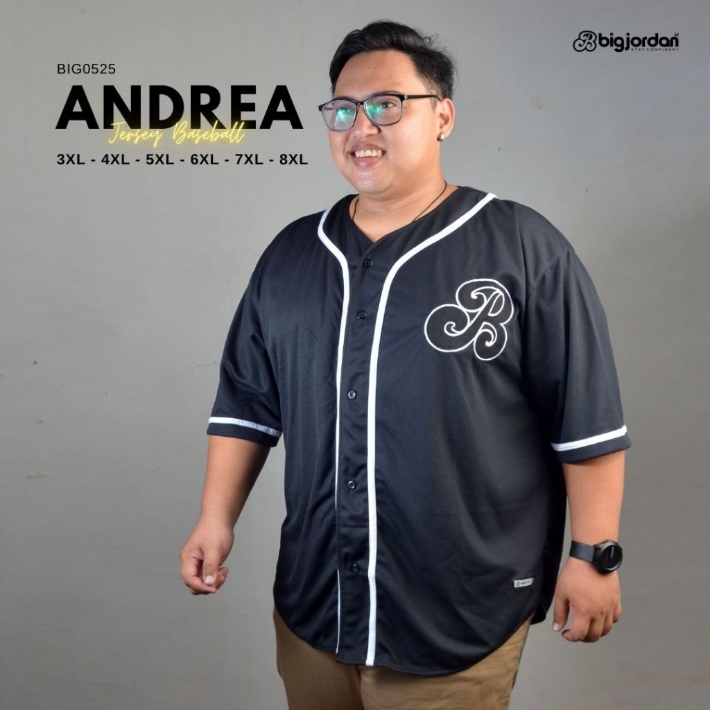 ANDREA เสื้อเบสบอลสีดําผู้ชายขนาดใหญ่ยืดเย็น 3XL 4XL 5XL 6XL 7XL 8XL โอเวอร์ไซส์วินเทจ