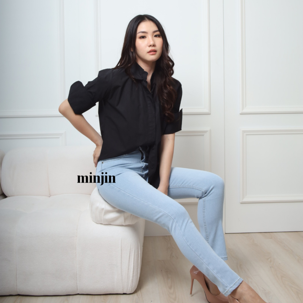 MINJIN - YEJIN - กางเกงยีนส์เอวสูงทรงบอยเฟรนด์