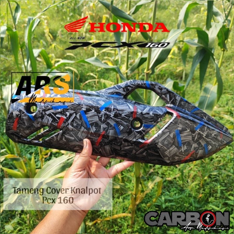 Merah Pcx 160 Carbon WTP Muffler ท่อไอเสียโล่ปลอมสับ Red Blue Motif